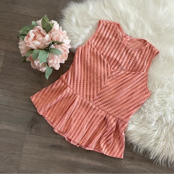 New New York & Co Pink Lace Peplum Blouse - Picture 2 of 6